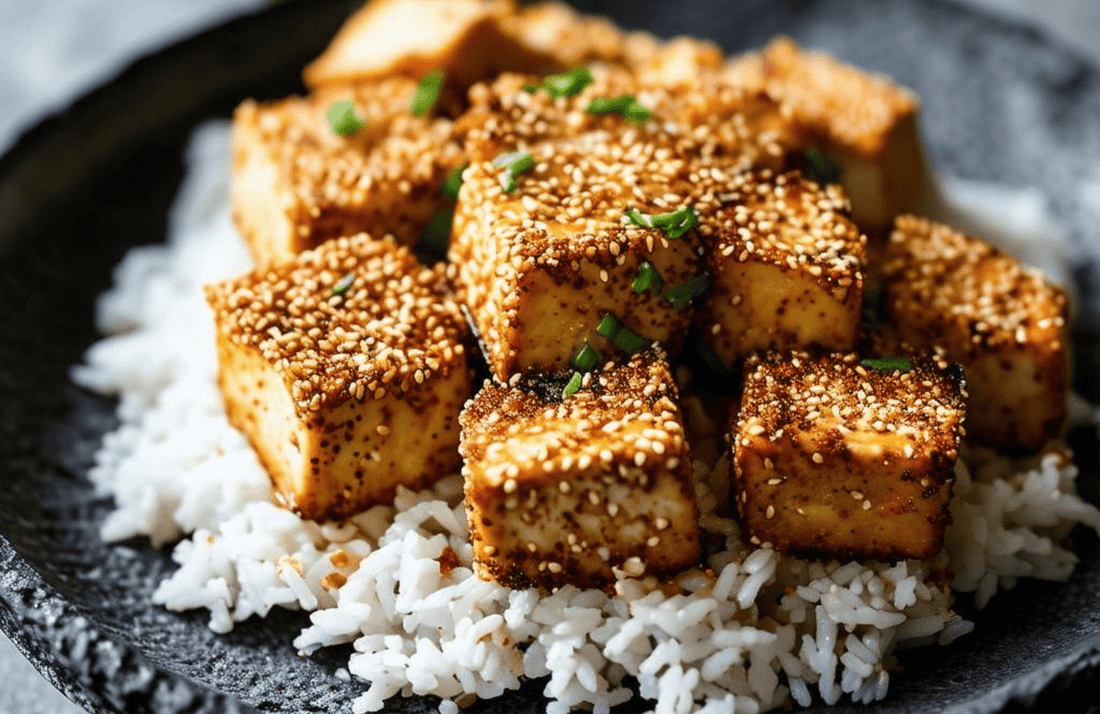 Sesame Crusted Tofu with Creamy Peanut Tahini Sauce - TRANSFORM by Fitaz