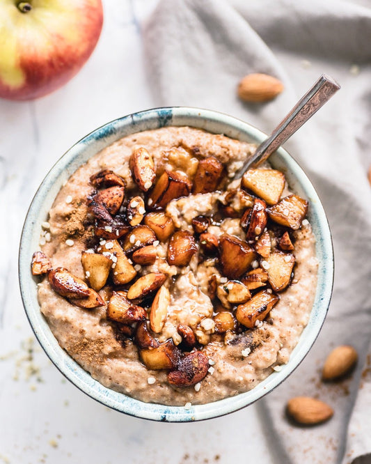 Date Cinnamon Oatmeal Topped With Caramelized Apples And Almonds - TRANSFORM by Fitaz