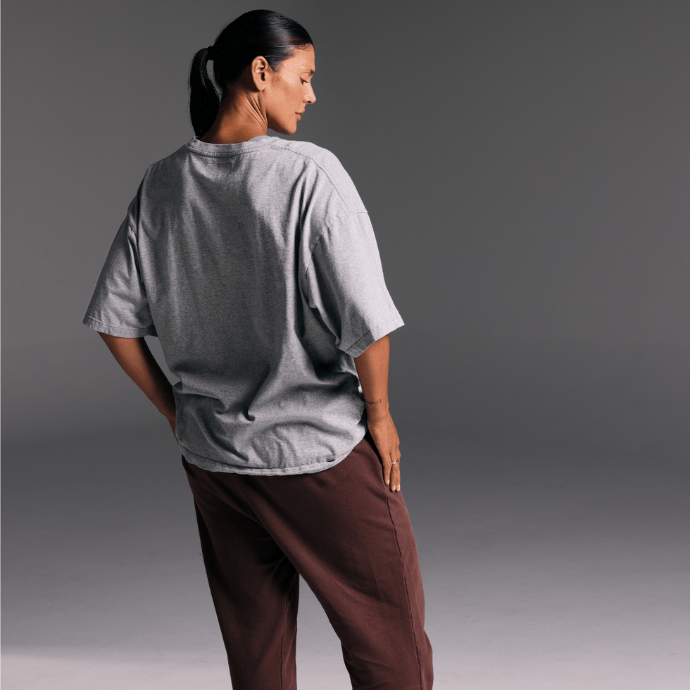 Collegiate Tee Grey Marle front view - oversized cotton jersey activewear tee - Transform by FitazFK