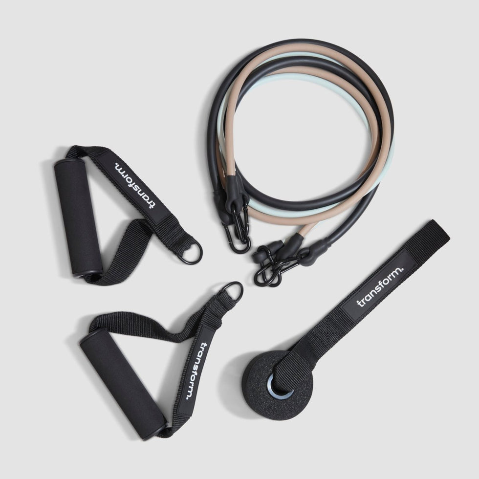 TRANSFORM equipment bundle flat lay - resistance bands and training accessories - Transform by FitazFK