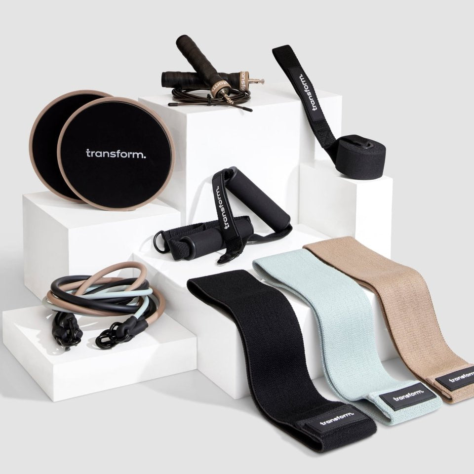 TRANSFORM home workout equipment bundle - resistance bands, booty bands, skipping rope and glider discs - Transform by FitazFK