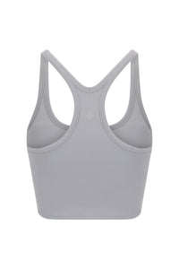 Elevate Racer Back Crop Sky Gray detail - removable cups and shelf bra - Transform by FitazFK