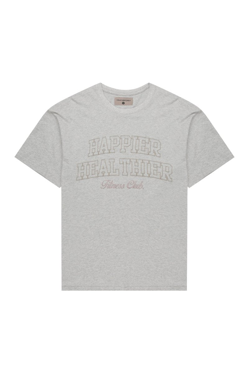 Collegiate Tee Grey Marle lifestyle - soft grey marle jersey layering tee - Transform by FitazFK