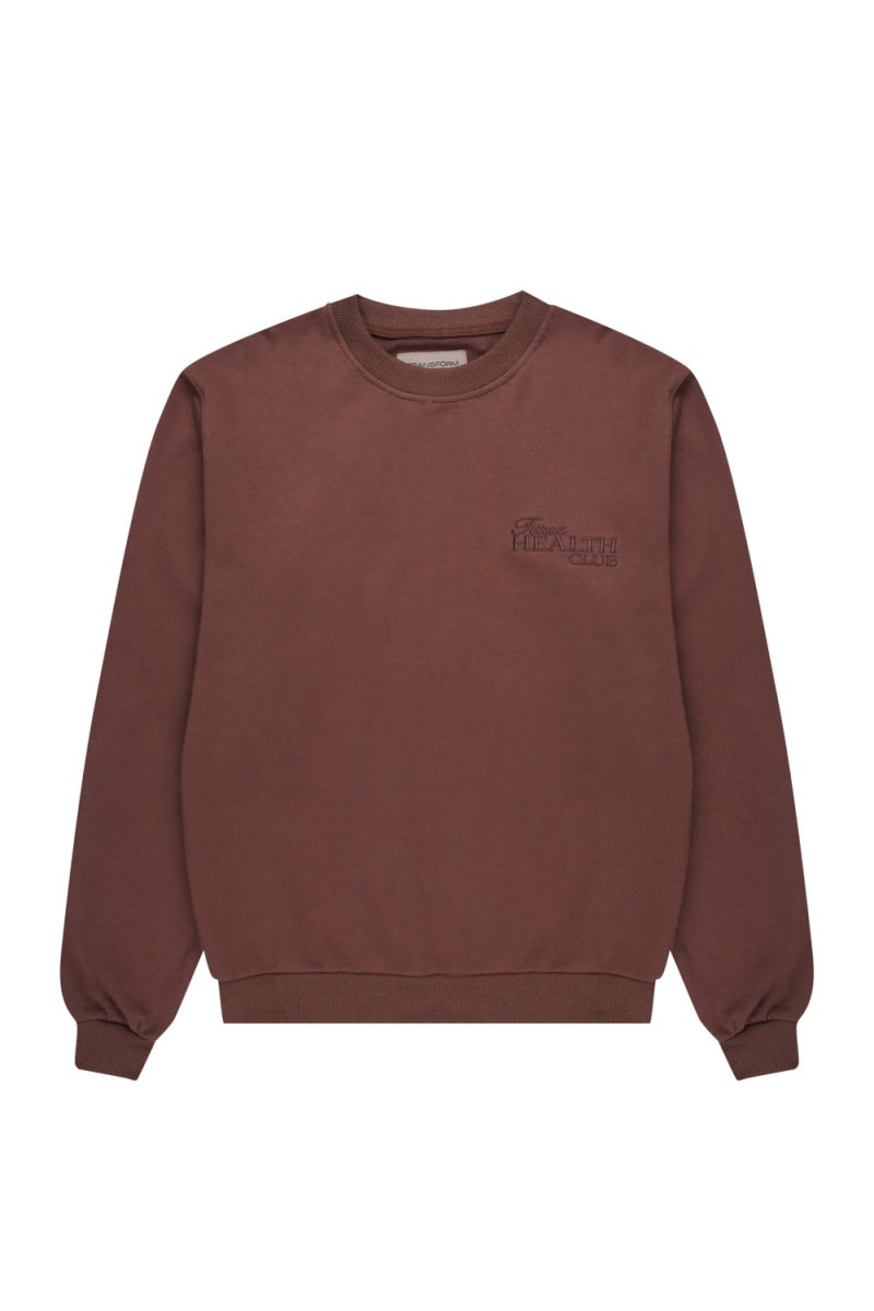 Health Club Crewneck Cacao lifestyle shot - relaxed fit activewear sweatshirt - Transform by FitazFK
