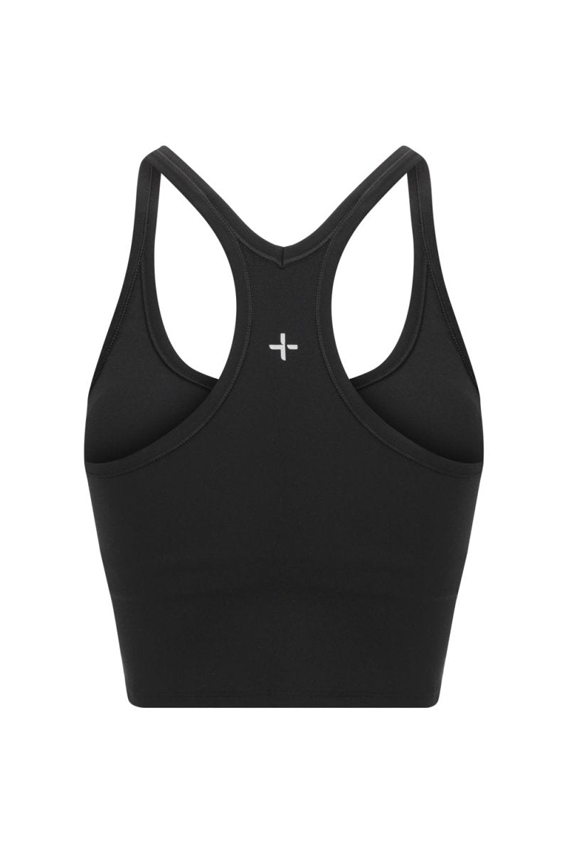 Elevate Racer Back Crop Black detail - scoop neckline and supportive fit - Transform by FitazFK
