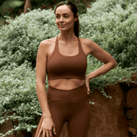 Flow Sculpted Crop Cinnamon back view - V-back detail and supportive fit - Transform by FitazFK