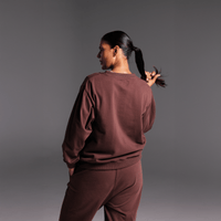 Health Club Crewneck Cacao front view - relaxed unisex fit with ribbed cuffs - Transform by FitazFK