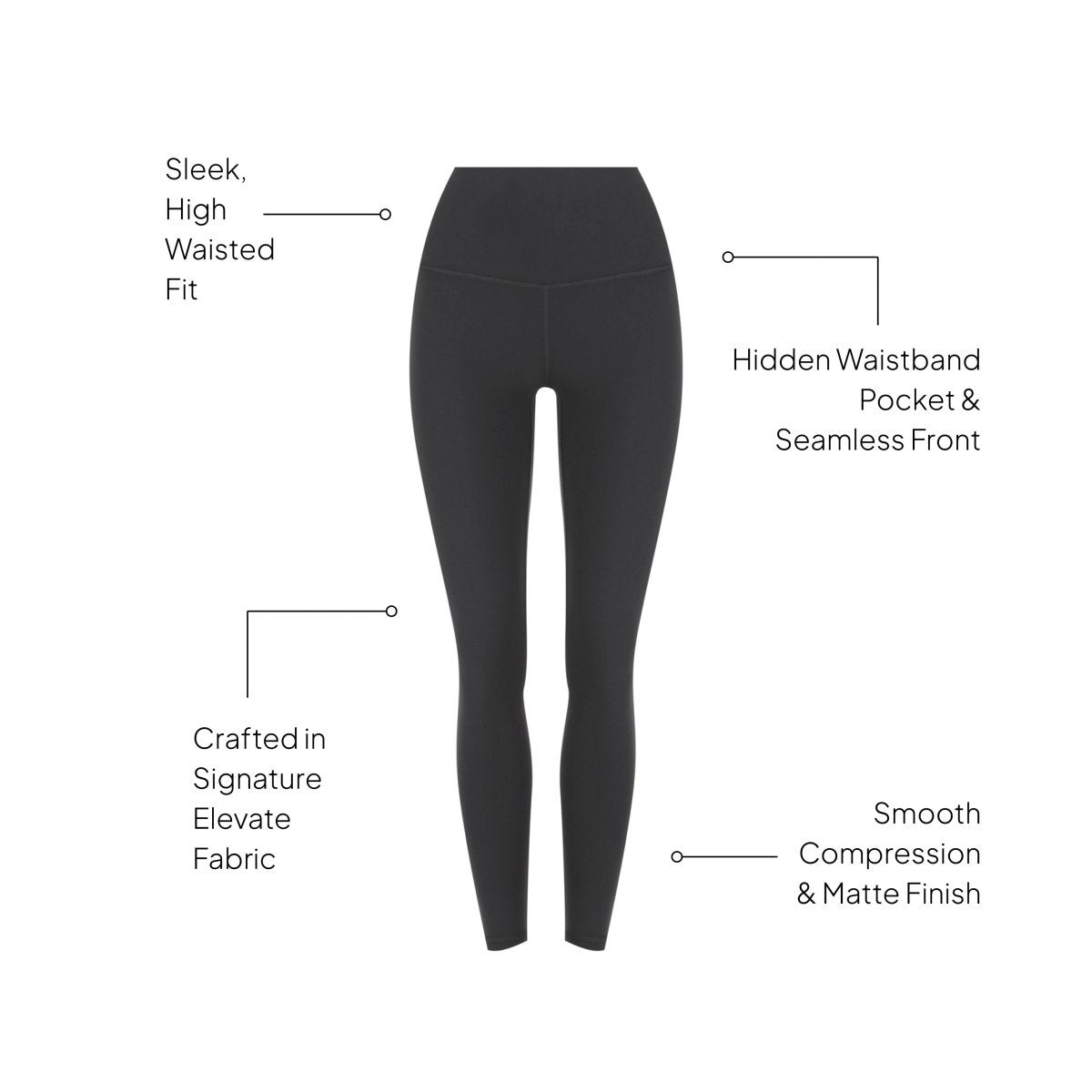 Elevate High Waist Tights Black front view - high-waisted seamless leggings - Transform by FitazFK