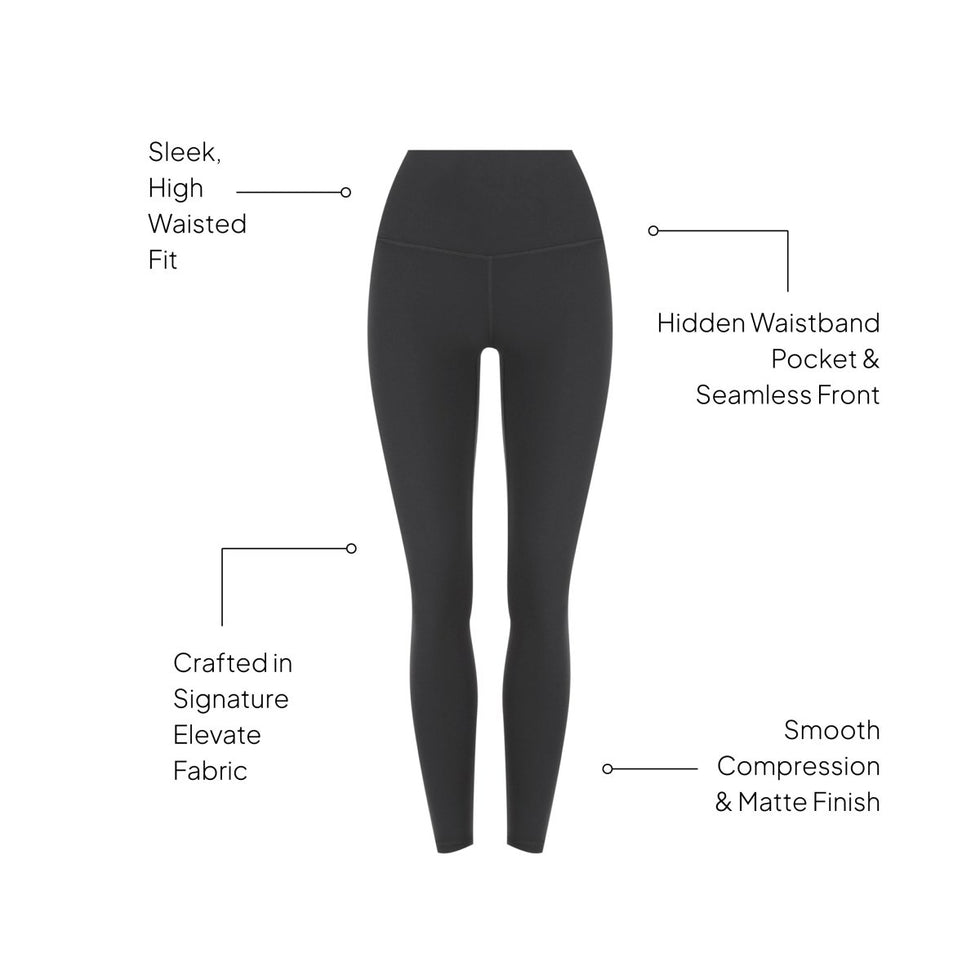 Elevate High Waist Tights Black front view - high-waisted seamless leggings - Transform by FitazFK