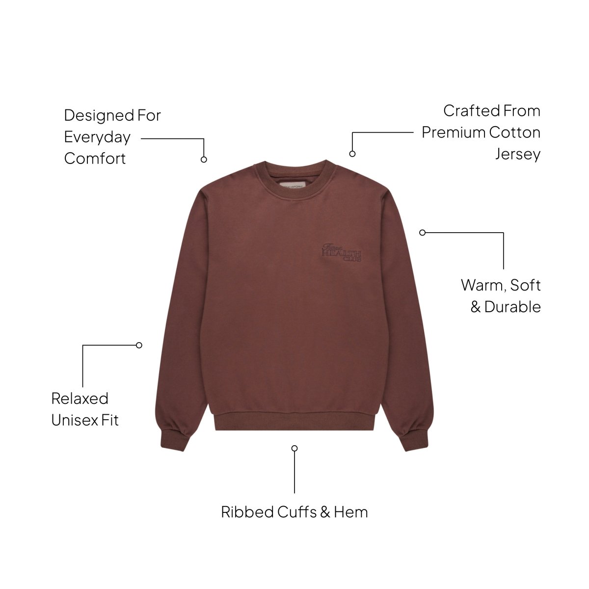 Health Club Crewneck Cacao side view - medium-weight cotton jersey layering piece - Transform by FitazFK
