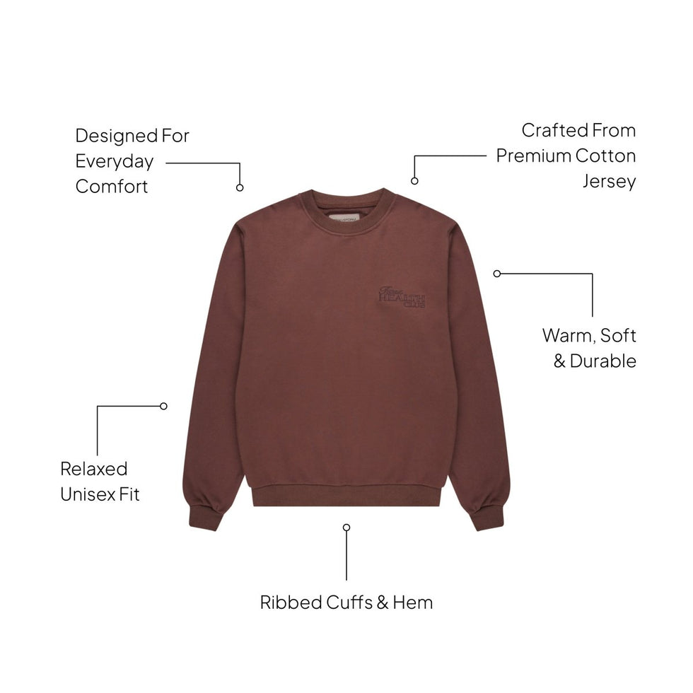 Health Club Crewneck Cacao side view - medium-weight cotton jersey layering piece - Transform by FitazFK