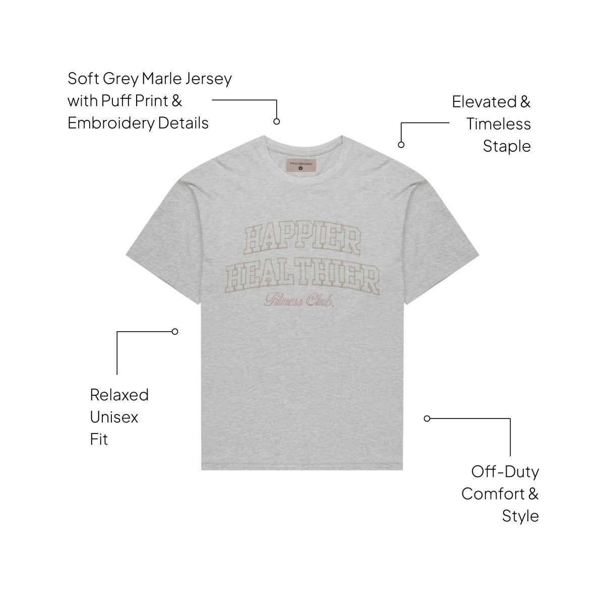 Collegiate Tee Grey Marle side view - collegiate-inspired relaxed fit top - Transform by FitazFK