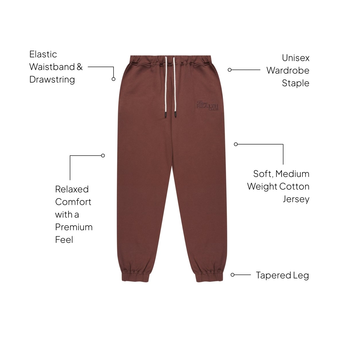 Health Club Pant Cacao side view - adjustable drawstring and relaxed silhouette - Transform by FitazFK