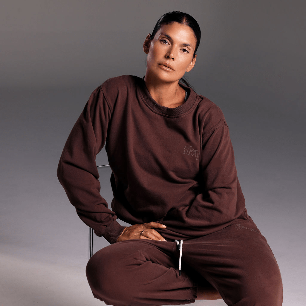 Health Club Crewneck in Cacao - soft-washed cotton jersey sweatshirt - Transform by FitazFK