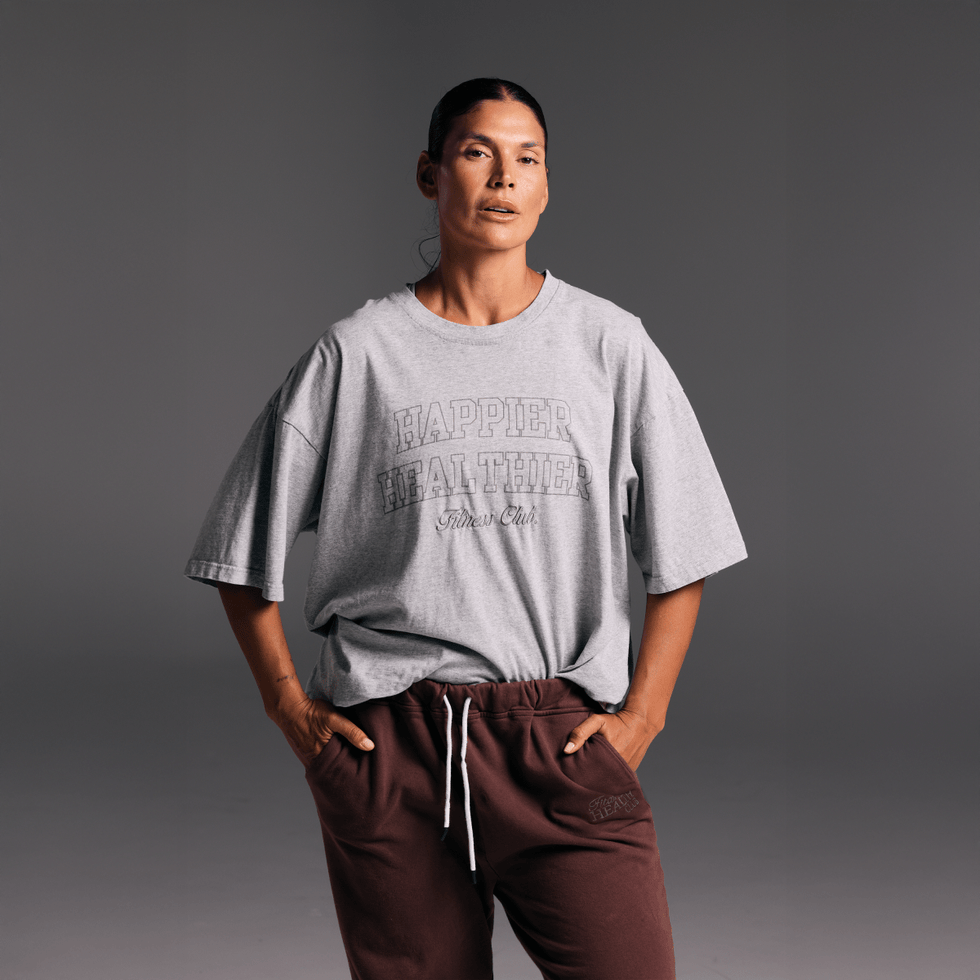 Collegiate Tee in Grey Marle - relaxed unisex fit with puff print and embroidery - Transform by FitazFK