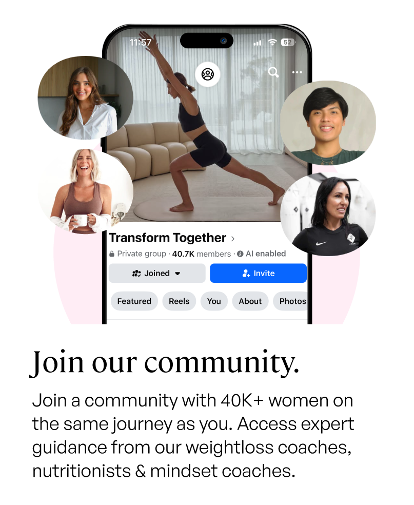 Phone screen showing a community platform with profiles and text inviting users to join.